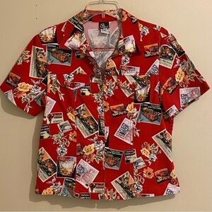 ALI MILES Short Full Zip Up Jacket Size M Short Sleeve Travel Pattern Red